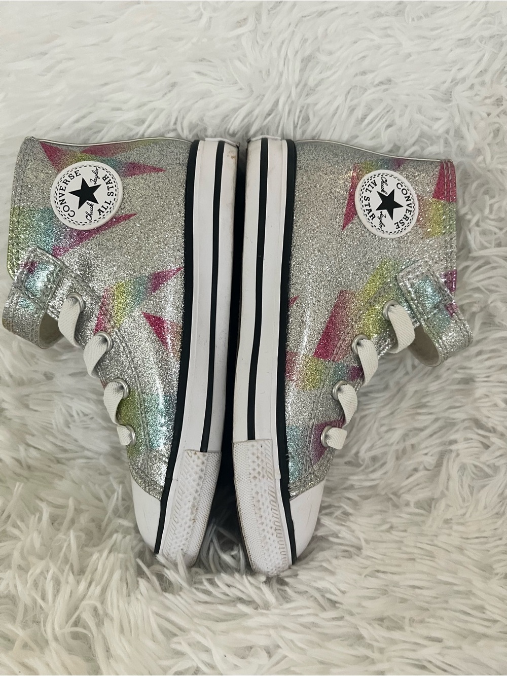 Kids glitter high-top Converse with rainbow details